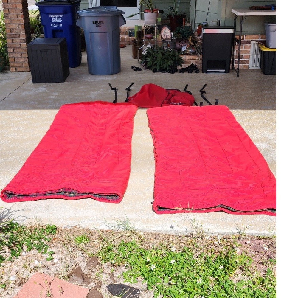 L.L.Bean 20°F Camp Bag Sleeping Bag Red Plaid Flannel Lined Set of 2